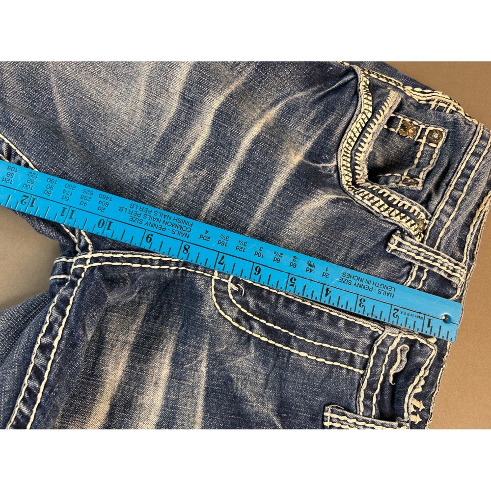 Answer Me Premium Denim Womens Bootcut Jeans Blue Thick Stitch Embroidered 33x32 - Picture 10 of 12